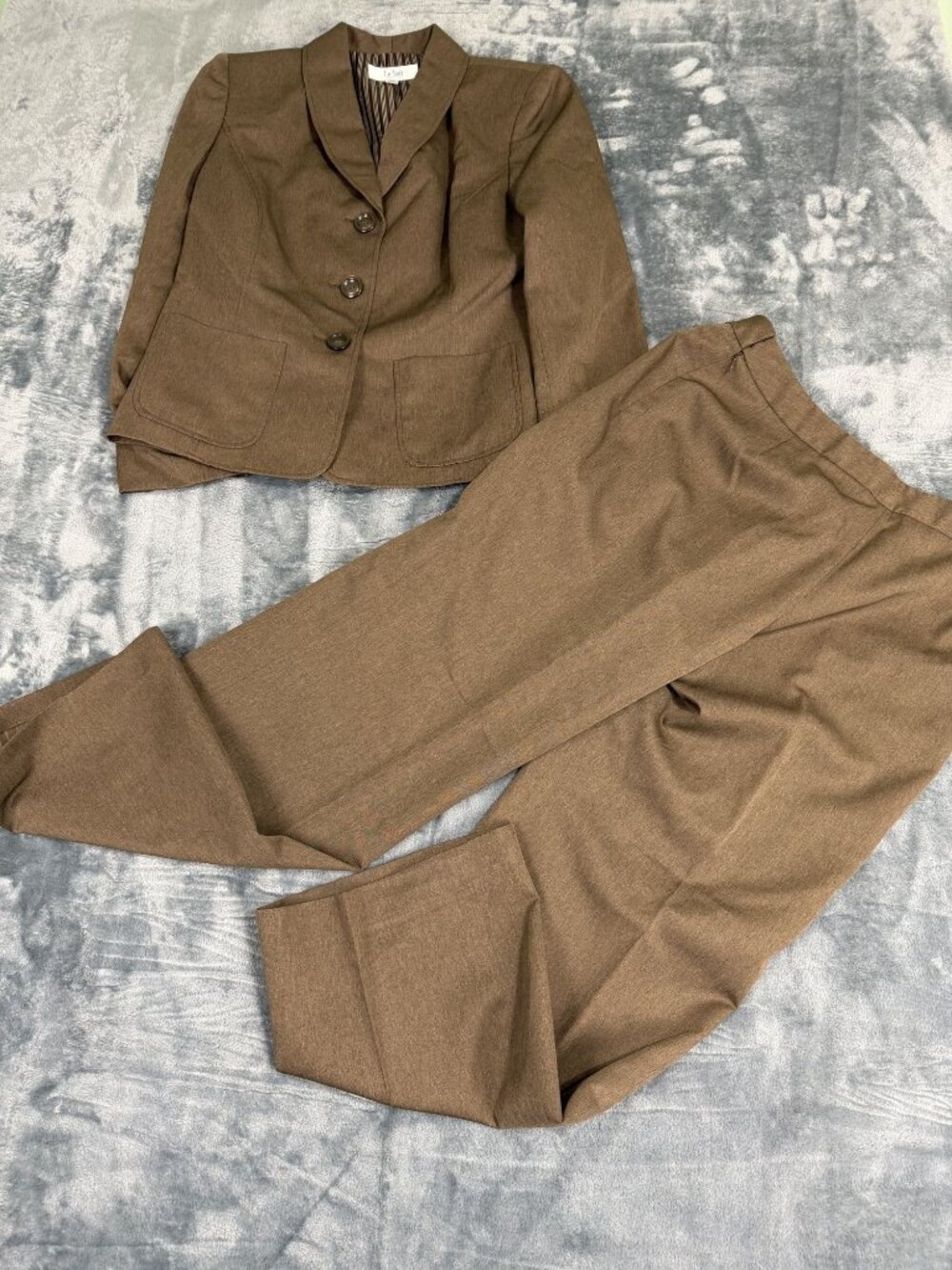 Le Suit Womens Petite Brown 2-Piece Pantsuit Size 12P